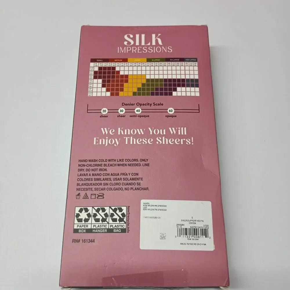 Silk Impressions Pantyhose‎ 2 Pack S Small Cocoa 40 Denier High Support Sheer